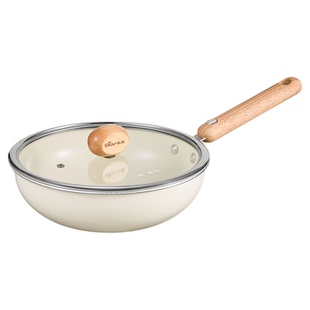 小熊钛陶瓷平底锅不粘锅家用牛排煎锅电磁炉无涂层炒菜一人小炒锅