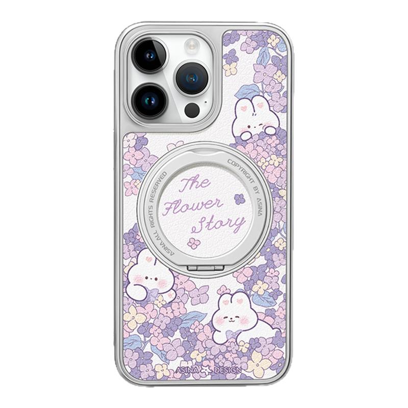 紫色花丛小兔适用iPhone17Promax手机壳新款苹果16Pro磁吸带支架保护套支点ip15文艺高级感13pm全包爆款14女