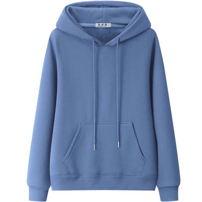 秋冬正肩卫衣女2025新款连帽加绒大码蓝色韩系慵懒风显瘦春秋外套