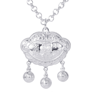 宝宝9999纯银长命锁项链女童小孩男足银平安锁吊坠婴儿童满月周岁