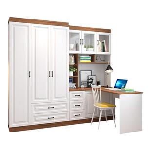 转角书桌书柜 家用台式电脑桌衣柜一体学习桌书房家具套装组合