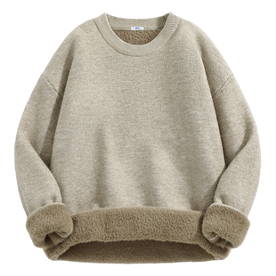 回力加厚毛衣男秋冬季新款灰色重磅宽松打底衫保暖一体绒针织衫A