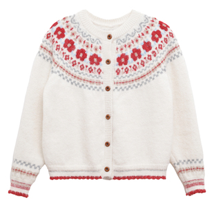 ohmyloli 北欧复古圣诞节日感配色红色提花插肩袖开衫毛衣