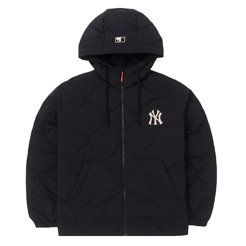 MLB情侣NY刺绣菱格连帽羽绒服
