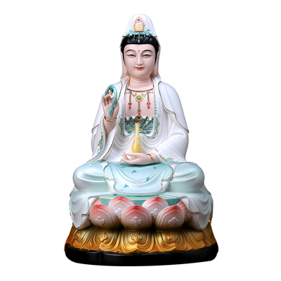 陶瓷精工彩观世音菩萨坐像摆件