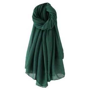 韩版百搭纯色棉麻围巾女墨绿色超大长款丝巾文艺复古秋冬护颈披肩