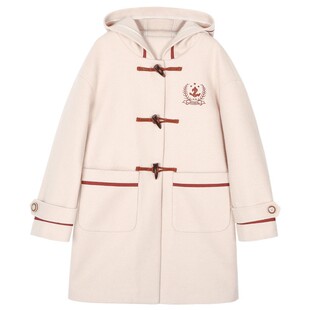 米白色妮子衣女孩毛呢外套初中女生中长款秋冬装夹棉加厚漂亮上衣