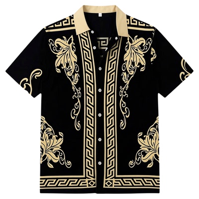 Flip collar short sleeved printed t-shirt翻领短袖印花排扣t恤