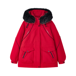 快鱼女士羽绒服2025年冬季新款休闲百搭毛领外套防寒保暖派克服