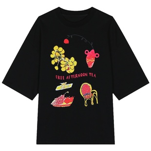 落落狷介 上衣设计感小众女2025年新款小个子显瘦宽松白色短袖T恤