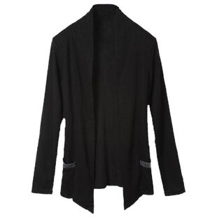 薄款针织开衫男春秋韩版黑色无扣针织衫外套潮流帅气修身长袖外衣