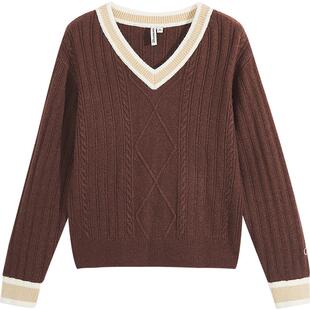 美特斯邦威毛衣女士春季节百搭舒适V领质感肌理提花毛衫上衣