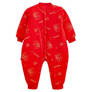 哥比兔婴幼儿红色连体衣冬季加厚拜年服男女童新年哈衣马年爬爬服