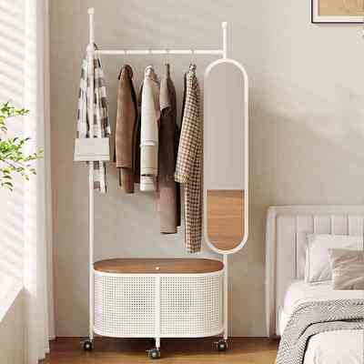 穿衣镜衣帽架一体带镜子的落地衣架置物架全身镜挂衣架卧室可移动