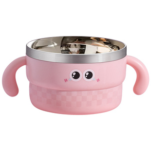 316不锈钢儿童碗带把手辅食碗宝宝吃饭碗餐具家用防烫双层汤碗