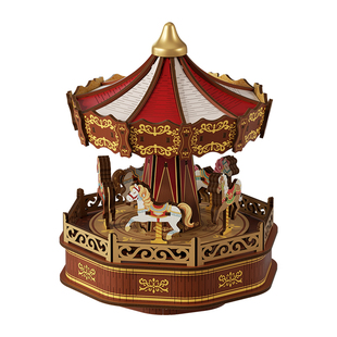 旋转木马音乐盒DIY手工3D立体拼装积木八音盒摆件送女孩新年礼物6