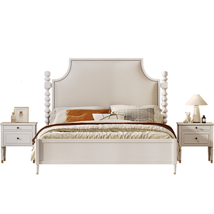 奶油风实木床白色主卧大床现代轻奢1米8冰柱床法式双人储物公主床