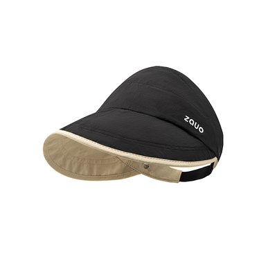 韩国zauo防晒帽双面版大檐遮阳渔夫帽防紫外线可扎马尾空顶帽