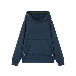 NAUTICA儿童连帽卫衣男女童加绒外套2026春装大童青少年红色年服