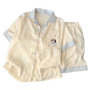 奶乎乎睡衣女春夏季云朵纯棉绸棉纱短袖可爱大码宽松家居服两件套