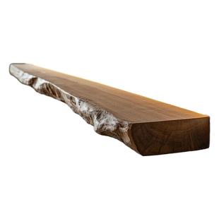 实木一字隔板置物架不规则美感悬空展示架带发光灯层板客厅背景墙