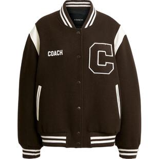 【新款】COACH/蔻驰奥莱女士棕色VARSITY夹克外套棒球服美式复古
