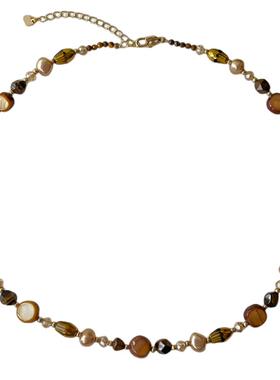 虎眼石串珠项链女高级感美拉德