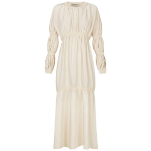 Cortana连衣裙亚麻混纺罗纹装饰连衣裙法式优雅长裙秋MORGAN系列