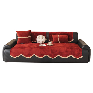 红色新年氛围感毛绒沙发垫盖布2026年新款固定防滑结婚喜庆坐垫子