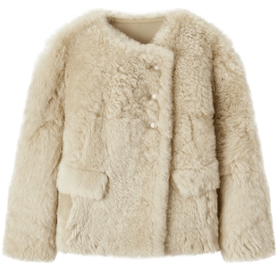 爱居兔高级感羊毛皮草外套女冬季简约时尚短款外套