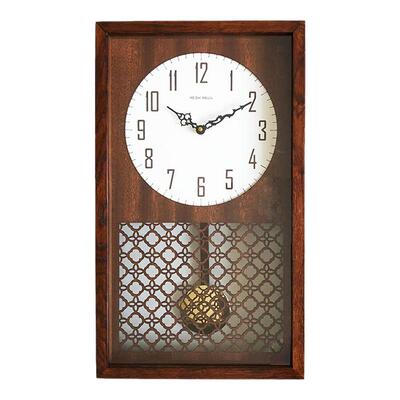 北欧原木挂钟简约复古石英钟长方形座挂两用摇摆新中式钟表