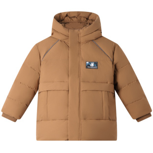 安奈儿童装男童中长款羽绒服冬新款工装宽松黑色防风防水加厚外套