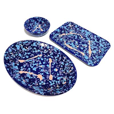 土耳其BORNN搪瓷餐具手工泼墨珐琅盘子沙拉盘长方形托盘燕麦碗碟