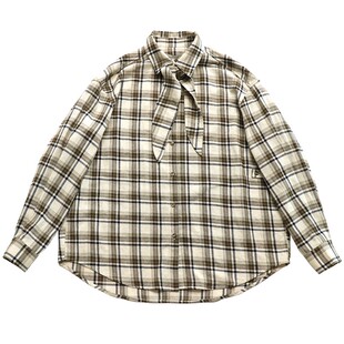 鹿与飞鸟“长岛记忆”配领带 纯棉磨毛休闲叠穿两色格纹衬衫7204