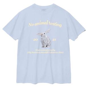 晚睡/嫦娥小宠兔淡蓝色夏季简约T恤女百搭小清新款学院风创意短袖