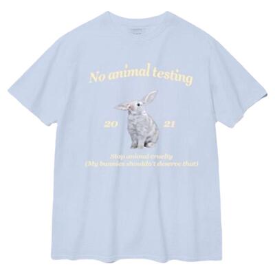 嫦娥小宠兔淡蓝色夏季简约T恤女