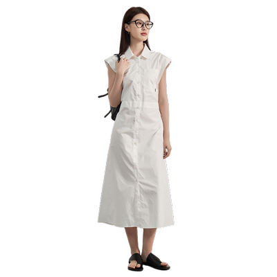 简约松弛无袖系带衬衫连衣裙