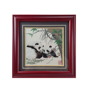 蜀锦蜀绣包邮成都非遗熊猫相框大熊猫摆件屏风中国风出国外宾礼品