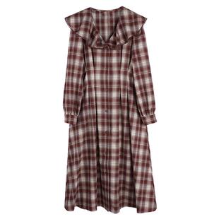 2025秋冬胖莹莹大码女装高级感格纹复古收腰气质荷叶边长款连衣裙