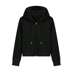 超好看连帽短款卫衣开衫灰色外套女款秋冬加绒韩系小个子修身上衣