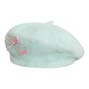 ola原创设计撞色爱心刺绣贝雷帽女蝴蝶结毛茸茸画家帽显脸小帽子