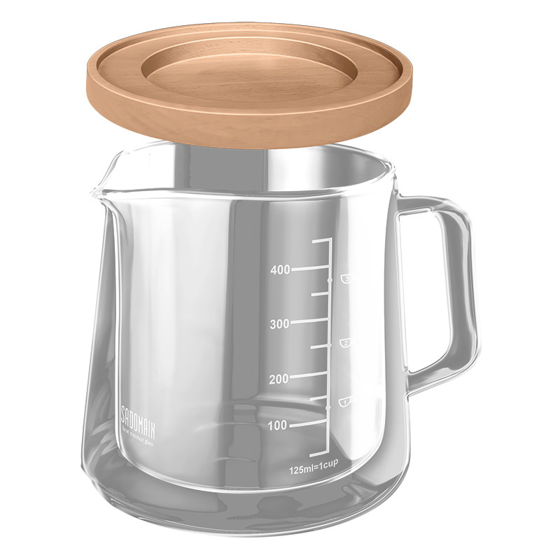 双层咖啡分茶器带盖刻度牛奶杯