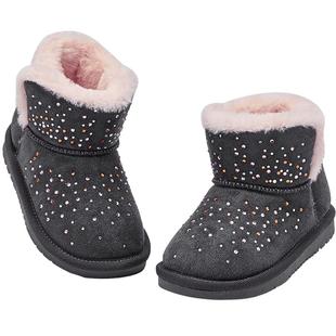 戴维贝拉儿童防滑雪地靴2026冬季新女童烫钻靴子加绒保暖厚款鞋子