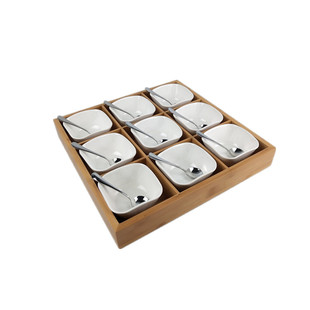 九宫格带碗蘸料分格餐具调料盒卯榫木盒环保收纳盒火锅店酒店用品