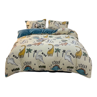 超厚实的牛奶绒四件套冬季儿童款