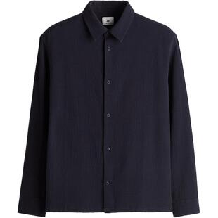 HM男装衬衫春季气质翻折领标准版型梭织长袖上衣1241449