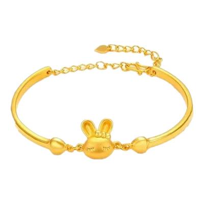 黄金小兔子手镯女士999金色本命年生肖兔手串18k仿金招财爱心手链