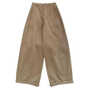 韩版卷边设计感加绒腰带休闲裤女2025秋冬新款百搭垂坠感显瘦长裤