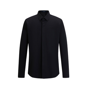 LONDA 伦德马商务风男士长袖衬衫黑色门襟暗扣易打理通勤正装衬衣