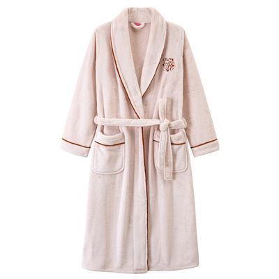 秋冬季法兰绒男女加厚珊瑚绒浴袍
